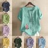Women's Fashion Women and Girls Prined Short Sleeve T-shirt Loose Cotton Shirt Casual Loose Summer Blouse Tops Plus Size