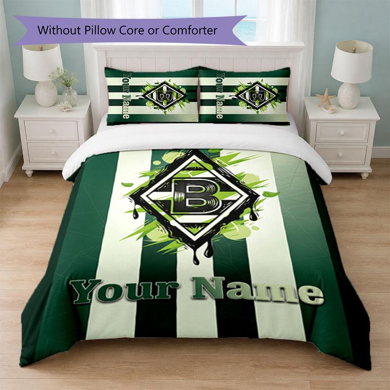 Borussia Mönchengladbach Custom Name Text Bedding Set 1 Duvet Cover+2 Pillowcases Soccer Logo Personalized Gift For Special Occasion Bedroom Decor