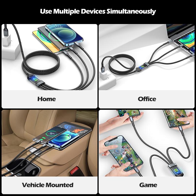 Кабель для быстрой зарядки 100 Вт, универсальный зарядный кабель, нейлоновая оплетка, несколько USB-адаптеров, универсальный зарядный шнур 3 в 1, адаптер Type-C Micro