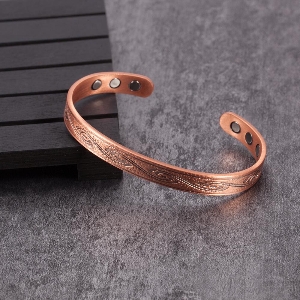 Ikuinen Magnetic Bracelets Bangles Vintage Pure Copper Bracelet Health Energy Arthritis Open Cuff Adjustable Jewelry for Women