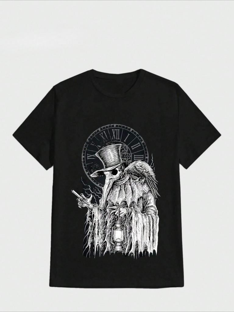 Футболка «Чумной доктор» с принтом ужасного монстра, повседневная, с цифровой печатью, из чистого плотного хлопка, футболка с коротким рукавом, мужская футболка