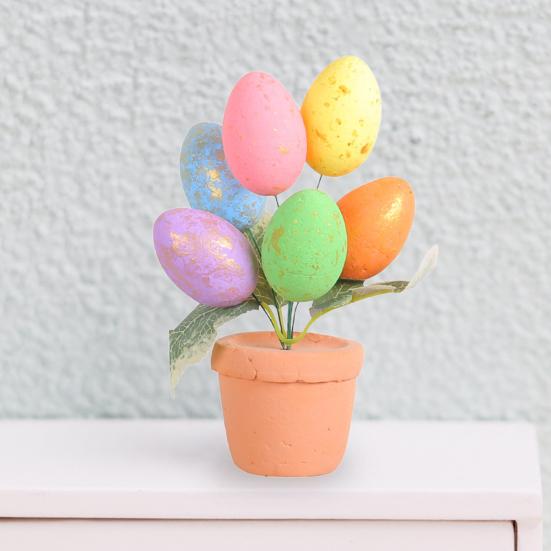 Easter Egg Bonsai Colorful Simulated Easter Egg Potted Plant DIY Foam Bunny Eggs for Home Party Decoration