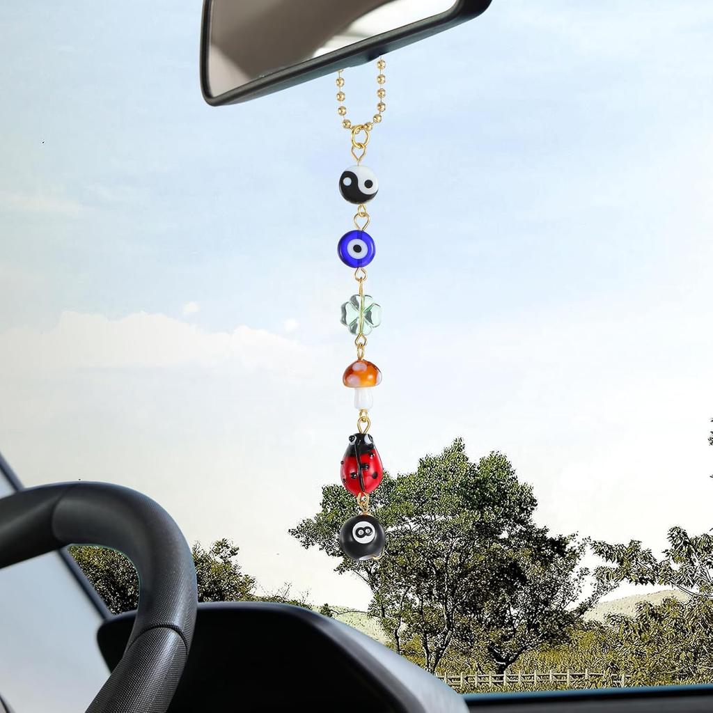 Подвеска на зеркало заднего вида в машину 'Сглаз' Талисман на удачу 8 Шаров Гриб Четырехлистник Божья Коровка Символ Инь-Ян Милый Бохо