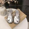 French Bag Head Sandals Women's 2025 New Summer Wear Korean Version Commuter with Skirt Flat Silver Roman Sandals