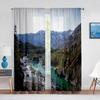 Горы Пейзаж Прозрачная Вуаль Шторы Озеро Отражение Воды Деревья Осенние Окна Тюлевые Шторы для Гостиной Шторы Декор