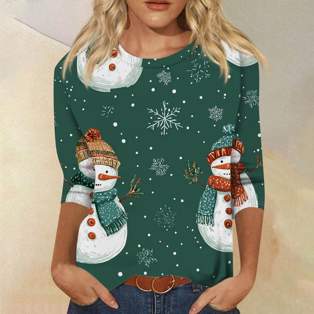 Женская модная повседневная футболка с рукавом три четверти, принтом на Хэллоуин и круглым вырезом