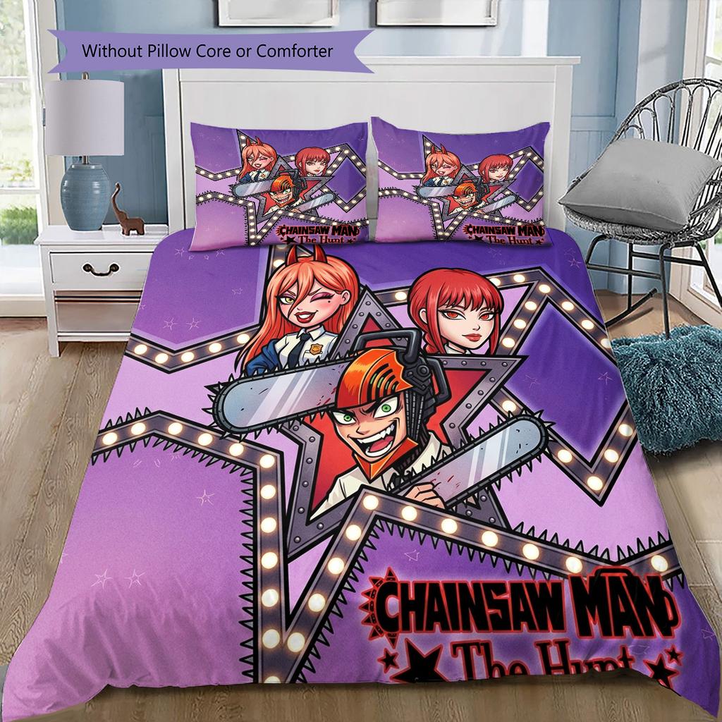 Chainsaw Man Pattern Bedding Quilt Set Quilt Cover Pillowcase Home Birthday Gift(1 * duvet cover + 2 * pillowcase, without core)