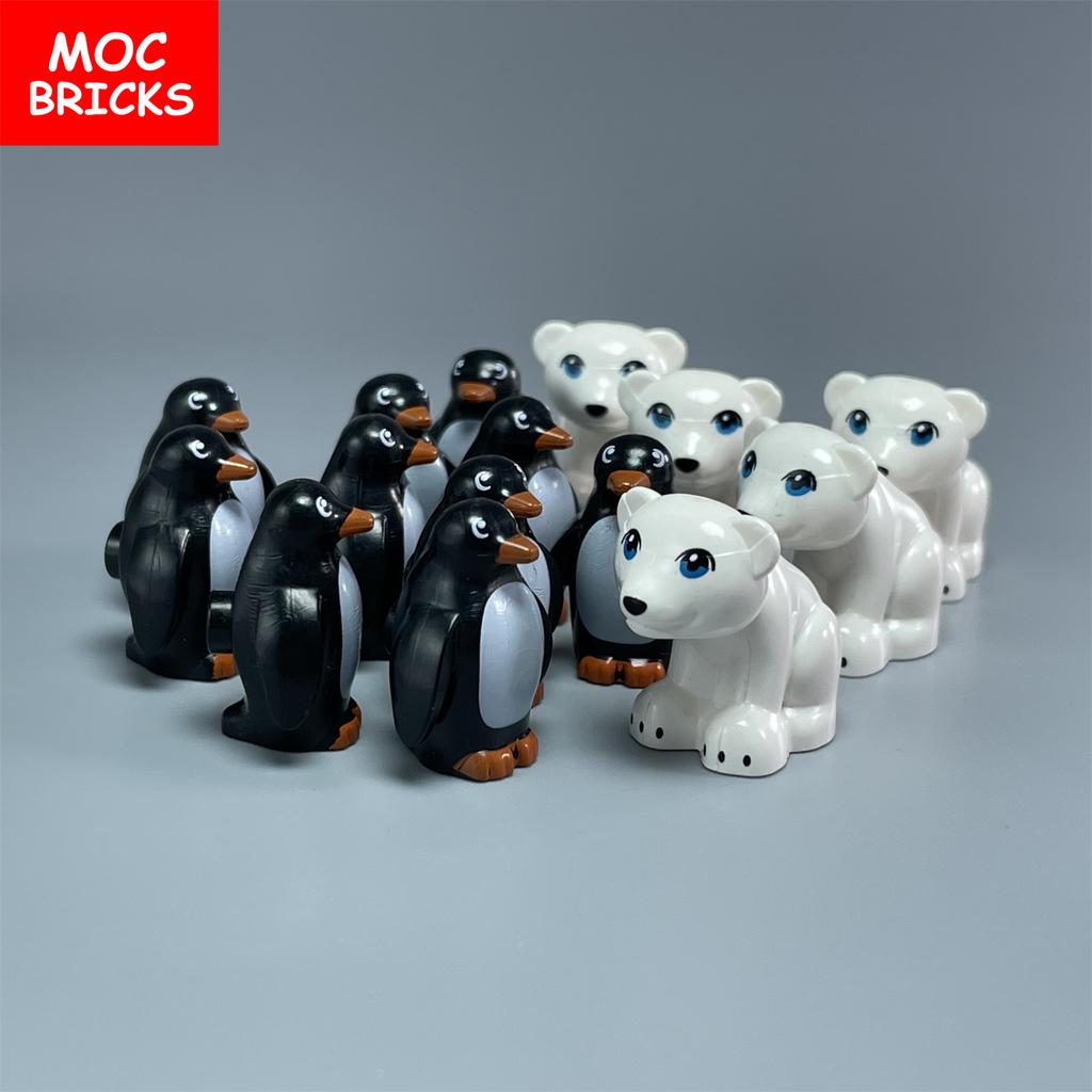 MOC Bricks Ice Animal Polar Penguin Beach Building Blocks Assembled Toys For Children Education Gifts