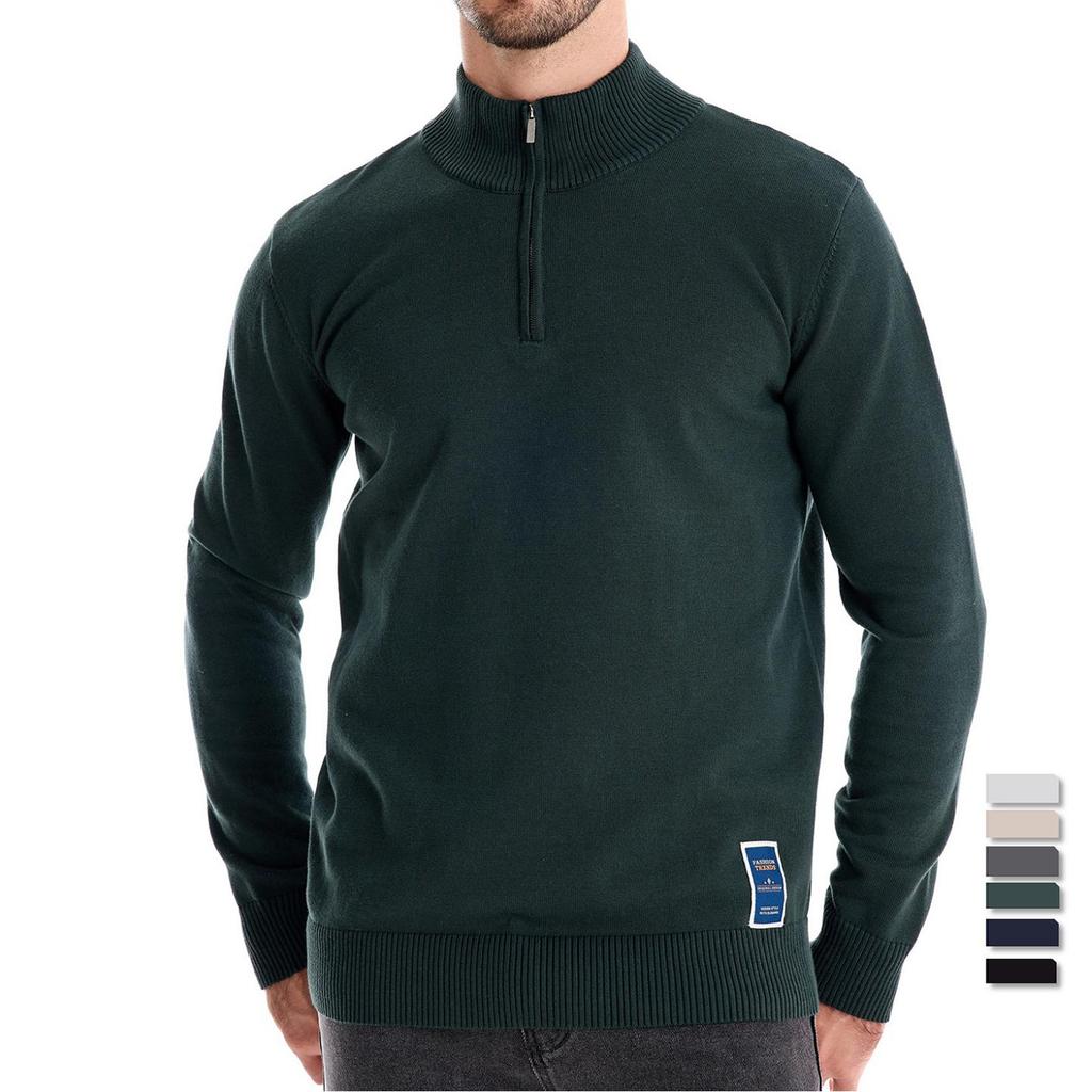 New Solid Color Cotton Sweater Men'S Stand Up Collar Half Zipper Slim Fit Men'S Knitted Sweater Top