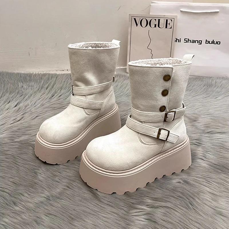 Зимние женские меховые сноубутсы на толстой платформе, уличные удобные теплые ботинки, женские современные короткие ботильоны