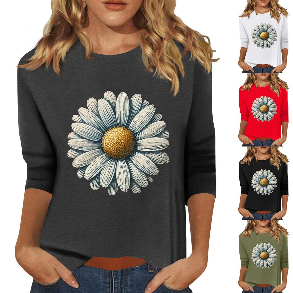 Women's Fashion Casual Printed Seven Sleeve Round Neck Top