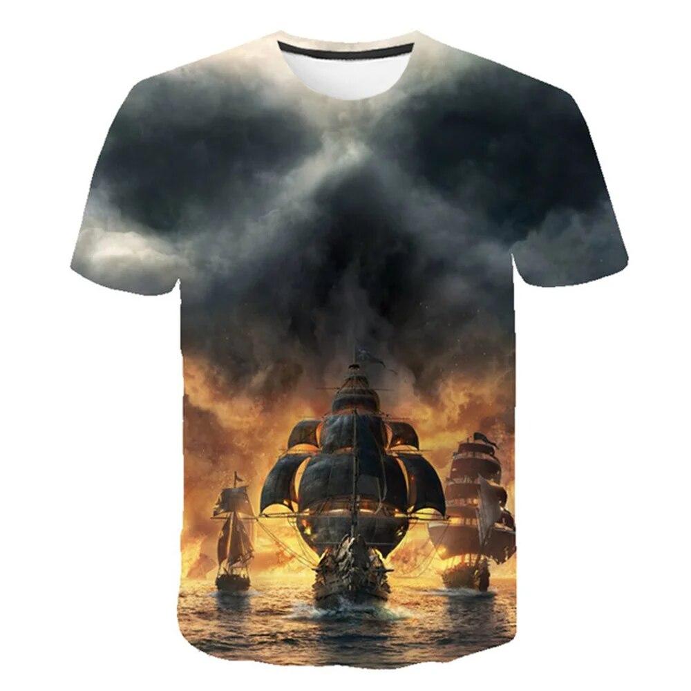 Летняя футболка с пейзажным узором, мужская модная верхняя одежда с природными пейзажами, красивая повседневная модная одежда с 3D принтом