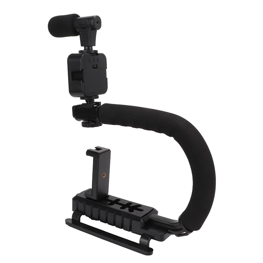 Handheld Video Camera Stabilizer with LED Light Microphone Portable U Shape Camera Stabilizer