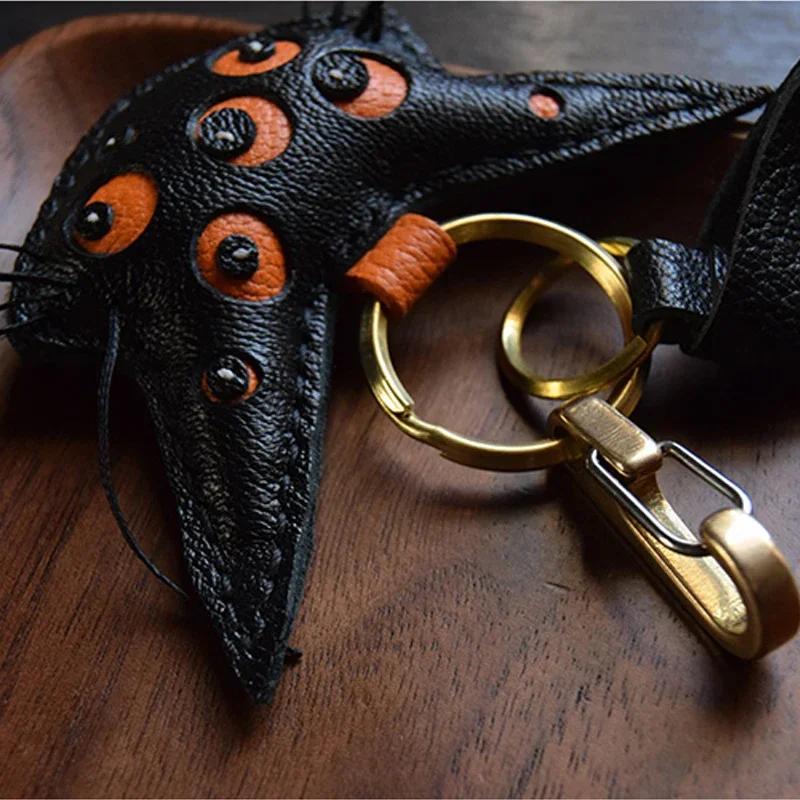Handmade Leather Black Cat KeyChain Bag Charm