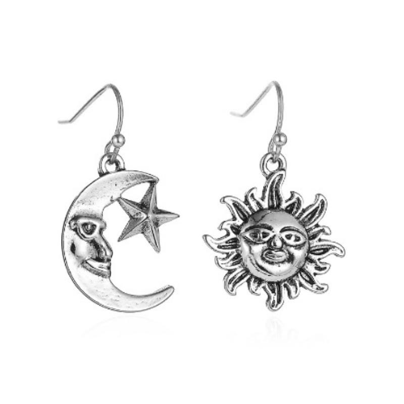 Минималистичные серьги Sun Moon с асимметричной индивидуальностью и серьги в абстрактном стиле Короткие полые серьги со звездой и луной