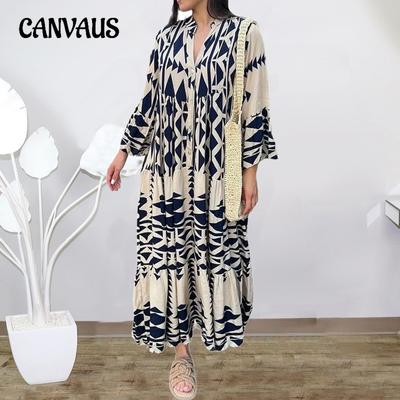 Весенне-осеннее женское платье, темпераментная рубашка с принтом, юбка, богемное платье