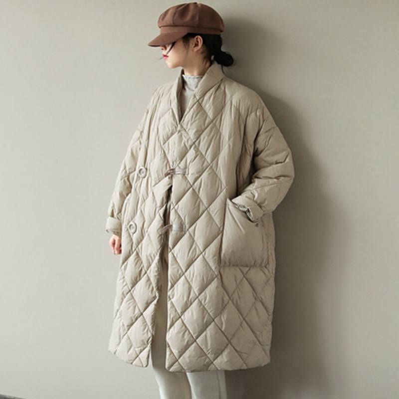 Women Puffer Jacket Coat Loose Mid-length Quilted Padded Parka Winter Warm Outerwear
