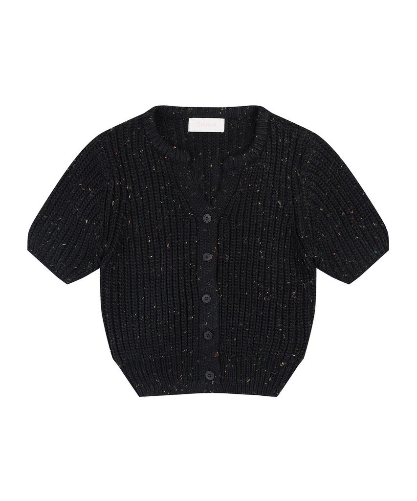 DELICCENT Fluffy Short Sleeve Cardigan [Black]