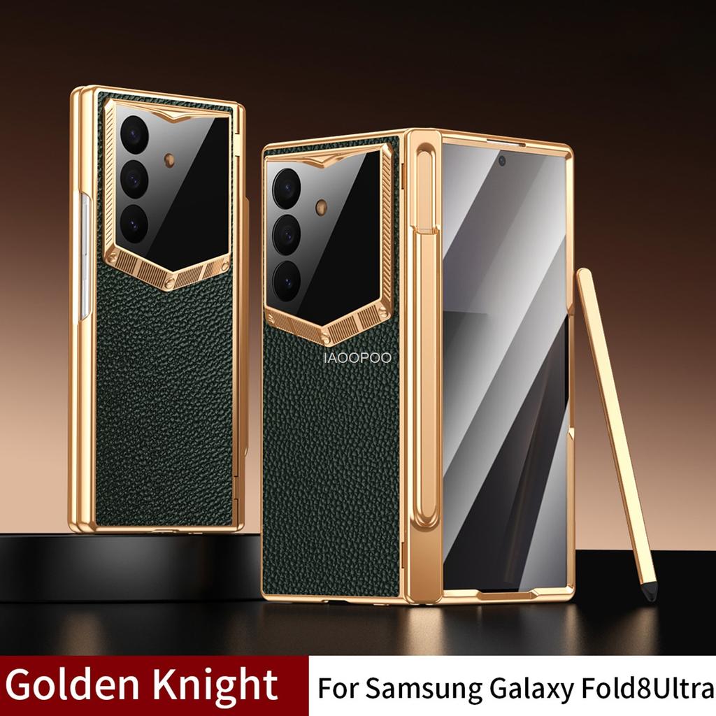 Гальванизированный Жесткий ПК Кожаный Задний Чехол-Крышка для Samsung Galaxy Z Fold 8 Ultra Fold 7 6 со Стеклянной Пленкой на Экран Сенсорным Стилусом