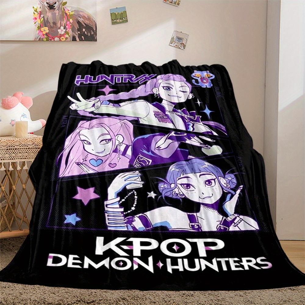 1Pc KPOP Demon Hunters Print Flannel Blanket, High quality Comfortable for All Seasons, Home Decor, Warmth and Comfort, Perfect for Christmas Gifts44