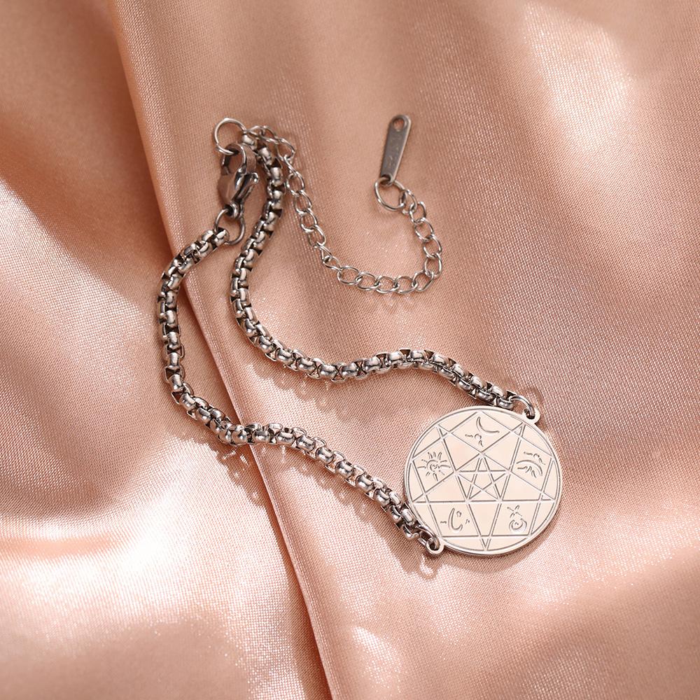 Dawapara Pentagram Pentagon Bracelet Wiccan Classical Elements Symbols Protection Amulet Stainless Steel Couple Jewelry