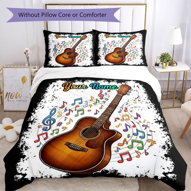3PC Custom Name Music Notes Guitar bedding,soft and breathable,2D flat print,room decor.,Poster Three-piece set,Soccer Three-piece set,Art,Poster,Socc
