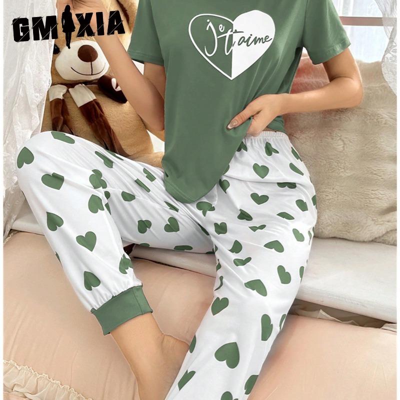 Футболка GMXIA Брюки Повседневный и Удобный Женский Пижамный Комплект Домашней Одежды Можно Носить На Улице