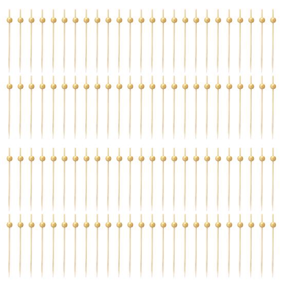 100Pcs Fancy Bamboo Cocktail Picks with Gold Ball End Biodegradable Environmentally Friendly Bamboo Fruit Fork