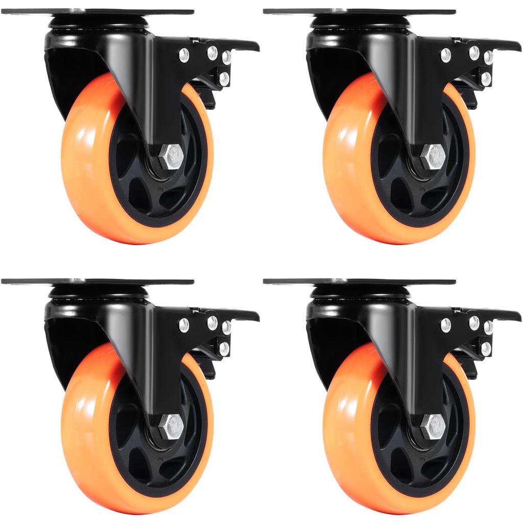 Caster Wheels, 4-inch Swivel Plate Casters, Set of 4, with Security A/B Locking No Noise PVC Wheels, Heavy Duty 350 lbs Load Capacity Per Caster,