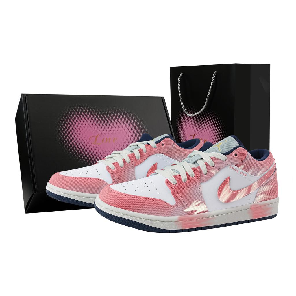 Jordan Air Jordan 1 Tail Fox, Heart Box Устойчивые к истиранию Низкие Винтажные Баскетбольные Кроссовки Мужские Розово-белые IH0648-141(Команда773--)