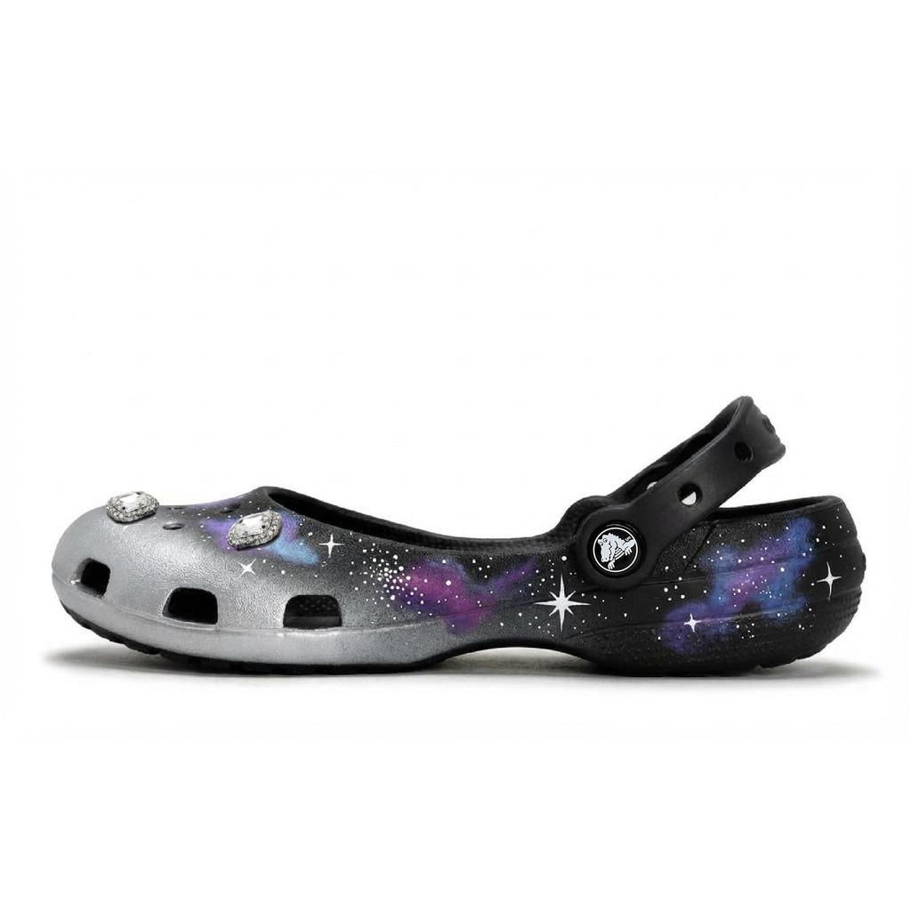 Crocs Классический Балет 811 Производство, Лунный Закат Галактика Клоги Женские Черный Синий Фиолетовый 211994-001(Team80-S-BOX)