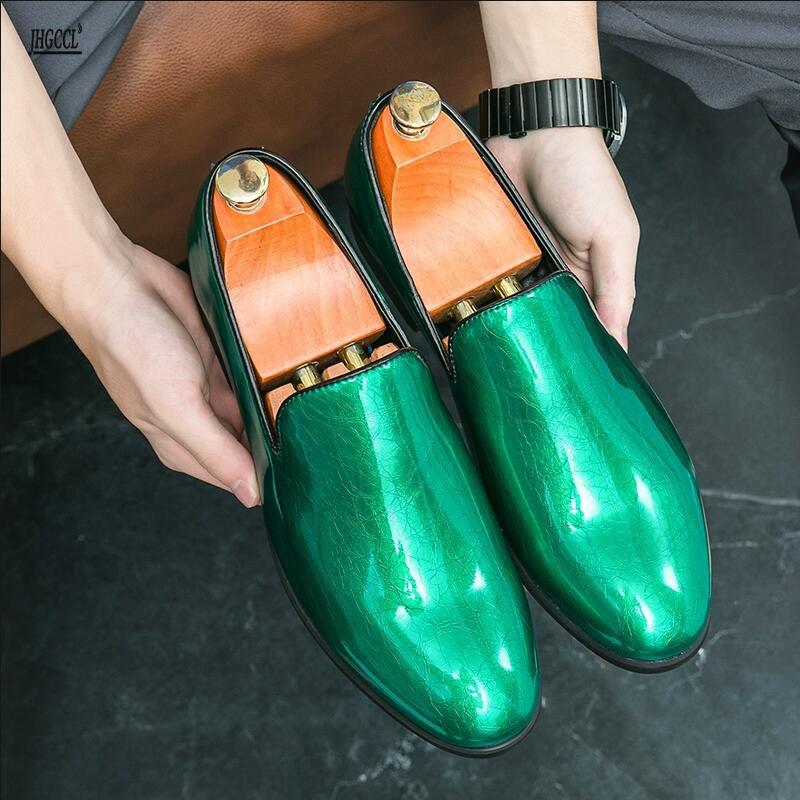 New Wedding Shoes High-end Glossy Casual Shoes, Ice-crack One-step Men's Business Trendy Shoes Zapatos Hombre A19