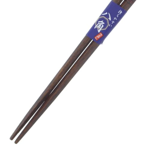Ishida Japanese-Made Chopsticks, Octagonal, Lined, Wooden (Natural Wood), Lacquered, Pointed, 20.5cm, Black