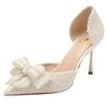 2024 Fashion Delicate Sweet Crystal Bowtie High Heel Shoes Side Hollow Pointed Women Pumps Woman Thin Heeled Party Wedding Shoes