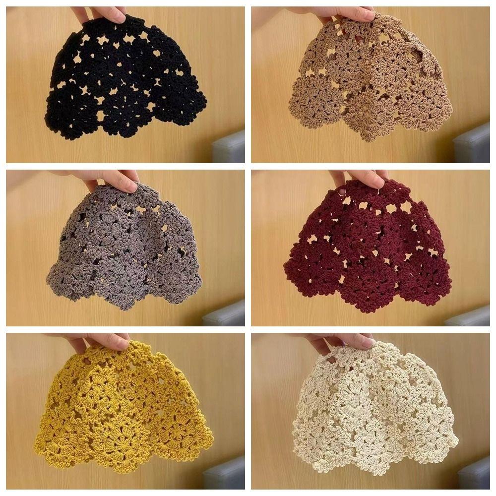 Hollow Knit Skullies Caps Handmade Beanies Cap Casual Crochet Flower Hat  Ladies