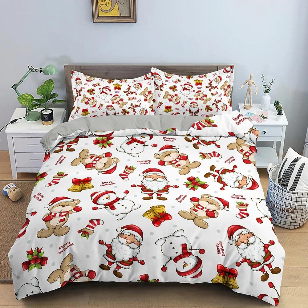 Santa Claus Pattern Bedding Set Christmas Deer Duver Cover Set for Kids Boys Girls Quilt Cover Queen Polyester Comforter Cover