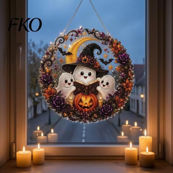 Sparkling Rhinestone Craft Projects Halloween Ghost/Owl Diamond Art Hanging Ornament Kit, Creative Crafting Supplies Painting Suncatcher, DIY Pendant