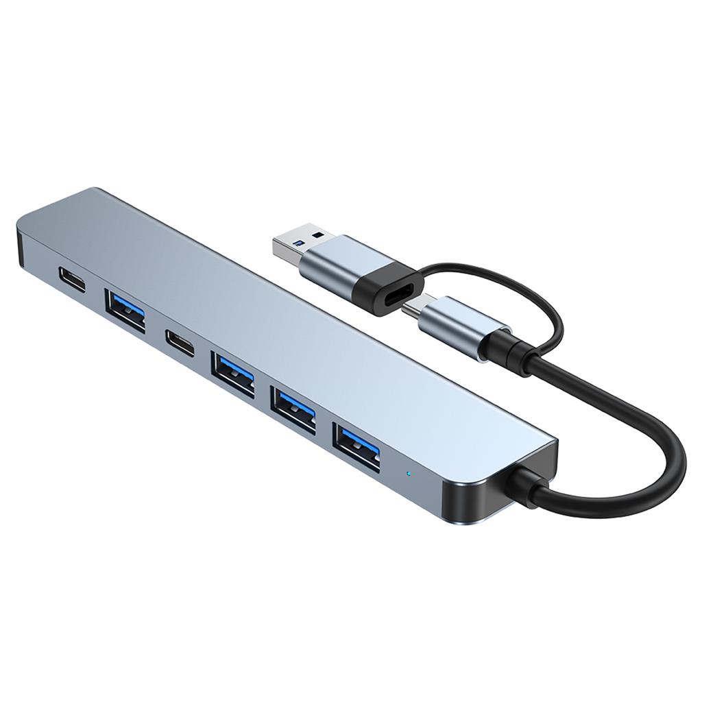 2217 USB A+USB C Hub Adapter 7 In 1 Multi Port USB Docking Station with USB3.0+USB2.0*4+PD+USB C Data Port Extension