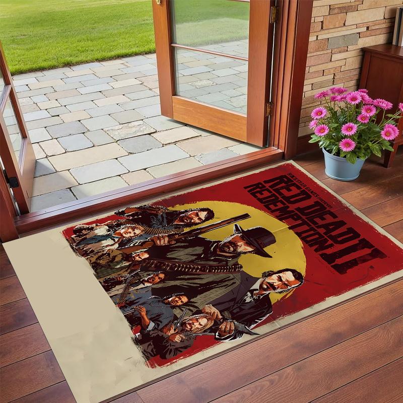 Anti‑Slip Crystal Velvet Floor Rug, Red Dead Redemption Design Carpet for Indoor Living Bedroom Home Decoration