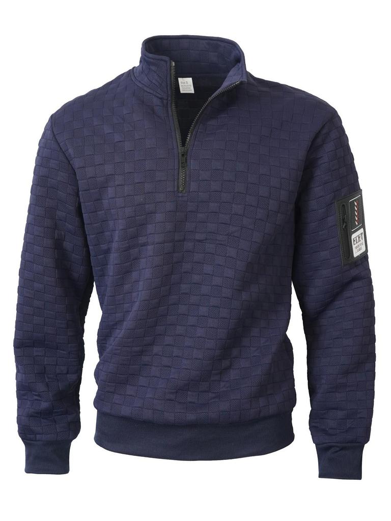 Европейский и американский мужской стеганый вязаный пуловер: Повседневная худи на молнии с воротником-стойкой, вафельной клеткой и жаккардовым узором