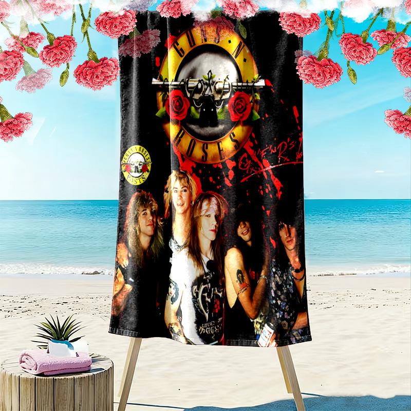Guns&Roses Print Beach Towel, Large Soft Quick Dry Towel for Beach Camping Swimming
