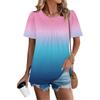 Женская повседневная модная футболка с круглым вырезом, градиентной печатью, плиссировкой и коротким рукавом, топ