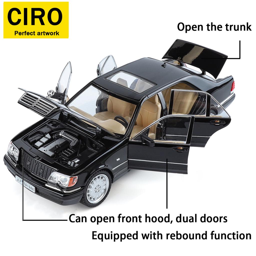 FTI5  Toy car, 1:24 black Mercedes-Benz classic car model with tiger head design, die-cast aluminum alloy, high-quality car model gift