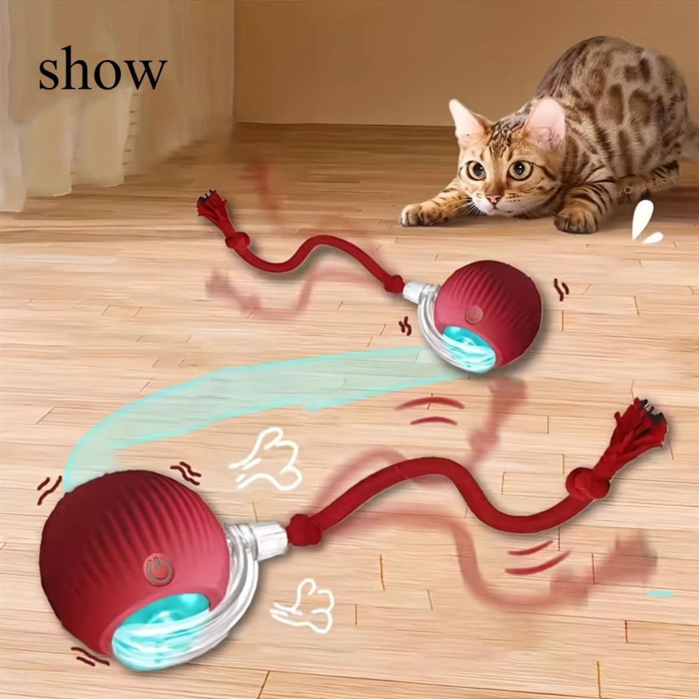 Cat Interactive Ball Toy, Automatic Rolling Ball with Tail, Rechargeable Smart Pet Interactive Toy, Cat Smart Ball