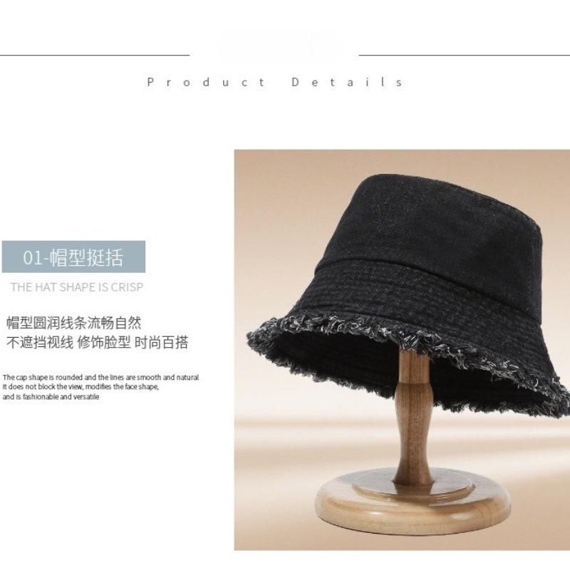 Women Summer Denim Bucket Hat Korean Vintage Washed Solid Color Sun Cap Wide Brim UV Protection Travel Beach Sun Hat