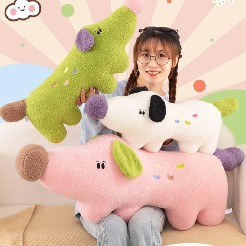 Plush Dog Colourful Toy Pillow Stuffed Animal Doll Back Cushions Gifts Kids
