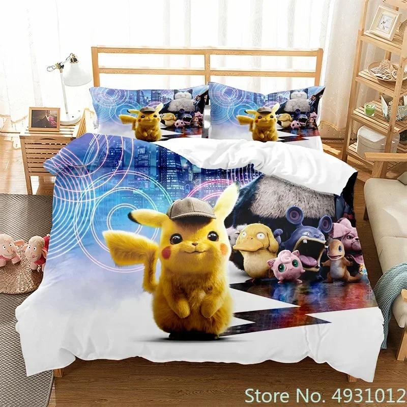 3D Anime Pikachu Bedding Set Duvet Cover Quilt Cover Pillowcase Double Queen King Size Baby Child Kids Bedroom Home Textile