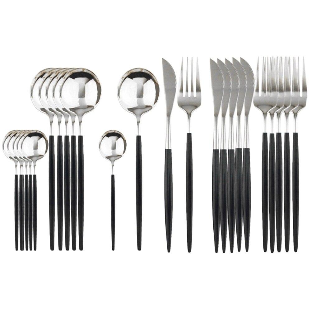 24Pcs Stainless Steel Dinnerware Set Kitchen Green Gold Cutlery Set Knife Fork Spoon Flatware Tableware Minimalist Silverware