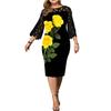 Midi Dress Hollow Out Streetwear Plus Size Soft Spring Summer Floral Printed Midi Dress Women Clothing