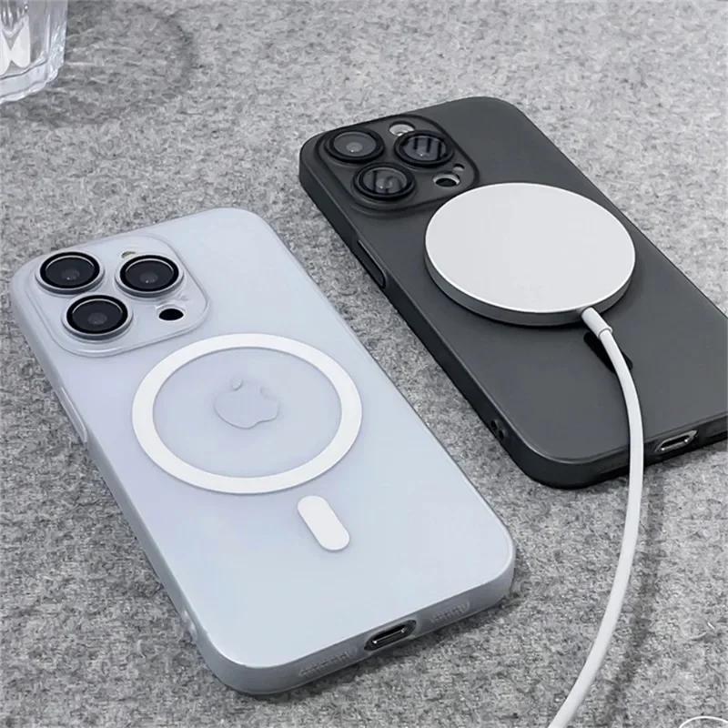 Ультратонкий Матовый Жесткий PC Чехол-Защита Линзы Для iPhone 17 16 15 14 13 12 Pro Max Для Magsafe Магнитная Беспроводная Зарядка Чехол